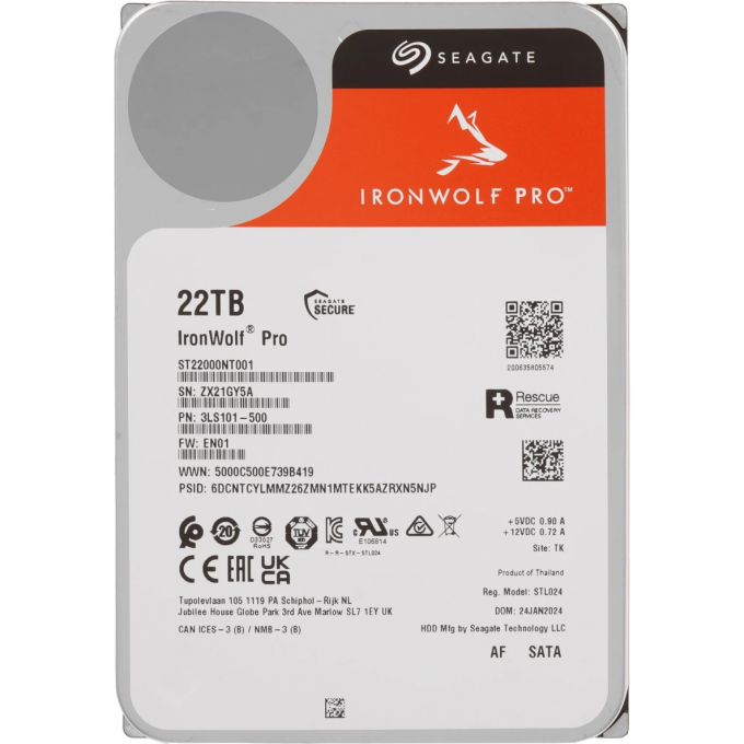 Жесткий диск SEAGATE SATA-III 22TB IRONWOLF PRO 512E (7200rpm) 512Mb 3.5" ST22000NT001